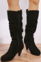 chic two colors suede zip-up side high-heel boots_Black