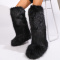 chic pure color plush midi-high tube flat warm snow boots_Black