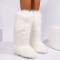 chic pure color plush midi-high tube flat warm snow boots_Black_White
