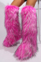 chic 3 colors plush midi-high tube flat warm snow boots_Gray_Magenta