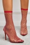 exquisite 5 colors hollow fishnet upper rhinestone pointed toe high-heel boots_Black_White_Red