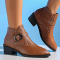 chic two colors pu leather pointed toe rivet chunky heel cowgirl boots_Black_Brown