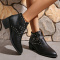 chic two colors pu leather pointed toe rivet chunky heel cowgirl boots_Black