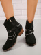 chic suede upper metallic chain decor chunky heel cowgirl martin boots_Black