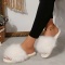 casual home peep toe fluffy comfortable flat slippers_Black_White