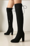 chic 3 color glitter pointed toe over knee zip-up side chunky heel boots_Black