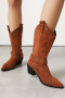 retro stylish 3 colors suede rivet decor pointed toe chunky heel cowgirl boots_Black_Khaki _Brown