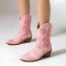 chic retro 4 colors pu leather embroidery chunky heel girlcow boots_Black_White_Pink