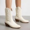 chic retro 4 colors pu leather embroidery chunky heel girlcow boots_Black_White_Pink_Beige