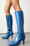 exquisite 5 colors gloss pu leather zip-up side pointed toe chunky heel boots_Magenta_Green_Blue