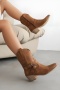 chic pu leather pointed toe zip-up side chunky heel cowgirl boots_Black_Brown