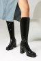 chic 6 colors gloss pu leather zip-up side chunky heel boots_Black