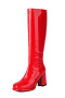 chic 6 colors gloss pu leather zip-up side chunky heel boots_Black_White_Pink_Red