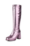 chic 6 colors gloss pu leather zip-up side chunky heel boots_Black_White_Pink