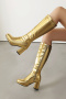 chic 6 colors gloss pu leather zip-up side chunky heel boots_Black_White_Pink_Red_Gold