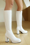chic 6 colors gloss pu leather zip-up side chunky heel boots_Black_White