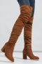 chic 4 colors suede fabric over knee zip-up side chunky heel boots_Black_Red_Beige_Brown