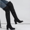chic 4 colors suede fabric over knee zip-up side chunky heel boots_Black