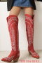 us 6-8.5 chic 3 colors embroidery pu high-tube zip-up chunky heel cowgirl boots_Dark Gray_Red