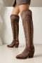 us 6-8.5 chic 3 colors embroidery pu high-tube zip-up chunky heel cowgirl boots_Dark Gray_Red_Brown
