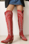 us 9-12 chic 3 colors embroidery pu high-tube zip-up chunky heel cowgirl boots_Dark Gray_Red