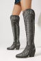 us 9-12 chic 3 colors embroidery pu high-tube zip-up chunky heel cowgirl boots_Dark Gray
