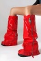 chic 3 colors gloss pu leather high-tube zip-up side boots_Black_White_Red