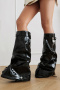 chic 3 colors gloss pu leather high-tube zip-up side boots_Black