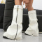 chic 3 colors gloss pu leather high-tube zip-up side boots_Black_White