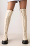 chic two colors pu leather high-tube eyelet strappy zip-up thick bottom boots_Black_Beige