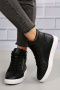 stylish two colors strappy zip-up flat thick bottom sneakers_Black