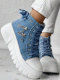 stylish casual two colors strappy zip-up thick sole sneakers_Red_Blue