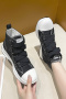stylish 4 colors high-top thick sole lightweight breathable canvas sneakers_Black