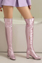 exquisite 6 colors gloss pu leather high-top chunky heel boots_Black_White_Light Pink