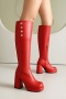 chic 3 colors pu leather high-tube zip-up side chunky heel boots_Black_White_Red