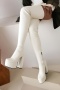 chic two colors pu leather over knee high-tube square toe chunky heel boots_Black_White