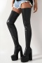 chic two colors pu leather over knee high-tube square toe chunky heel boots_Black