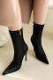 exquisite two colors pu leather pointed toe zip-up side high-heel boots_Black