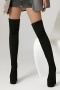 chic 3 colors suede fabric over knee high-tube chunky heel boots_Black