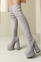 chic 3 colors suede fabric over knee high-tube chunky heel boots_Black_Gray