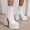 chic 3 colors pu leather square toe zip-up side chunky high-heel boots_Black_White