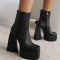 chic 3 colors pu leather square toe zip-up side chunky high-heel boots_Black