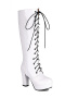 chic 6 colors gloss pu high-tube zip-up side strappy chunky high-heel boots_Black_White