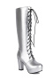 chic 6 colors gloss pu high-tube zip-up side strappy chunky high-heel boots_Black_White_Red_Sky Blue_Gold_Silver