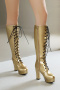 chic 6 colors gloss pu high-tube zip-up side strappy chunky high-heel boots_Black_White_Red_Sky Blue_Gold