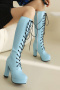 chic 6 colors gloss pu high-tube zip-up side strappy chunky high-heel boots_Black_White_Red_Sky Blue