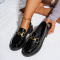 chic two colors pu leather low chunky heel loafers_Black