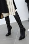 chic 3 colors gloss pu leather pointed toe high-tube high-heel boots_Black