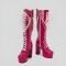 chic gloss pu leather metallic chain pearl strappy chunky high-heel boots_Black_White_Pink_Magenta