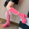 chic gloss pu leather metallic chain pearl strappy chunky high-heel boots_Black_White_Pink